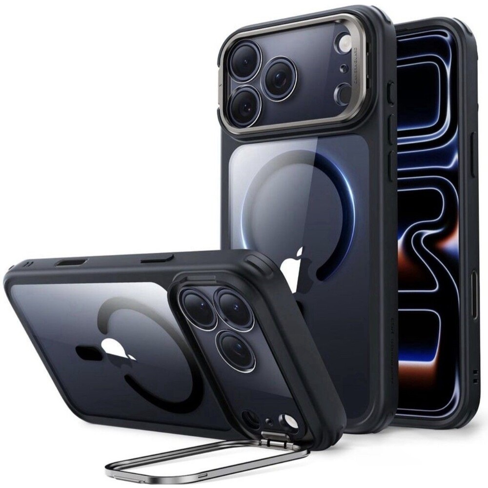 ESR for iPhone 17 Pro Max 6.9" Case with Stash Stand, Military-Grade Clear Black